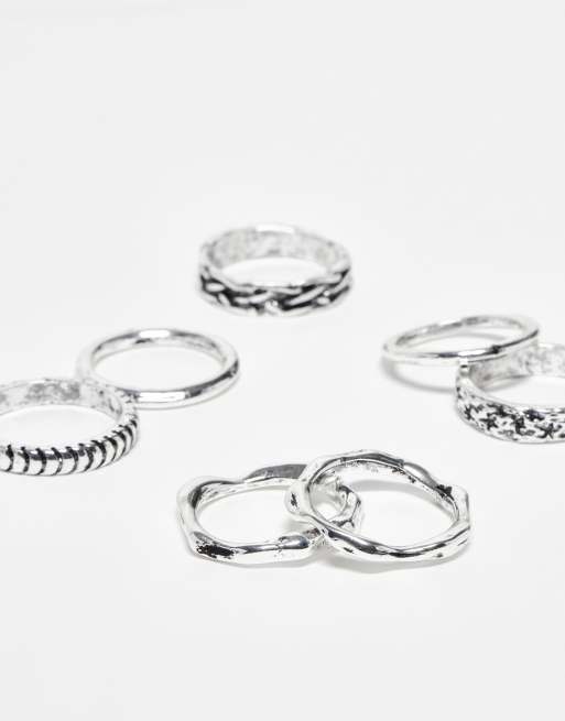 DESIGN 7 Pack Band Ring Set In Silver