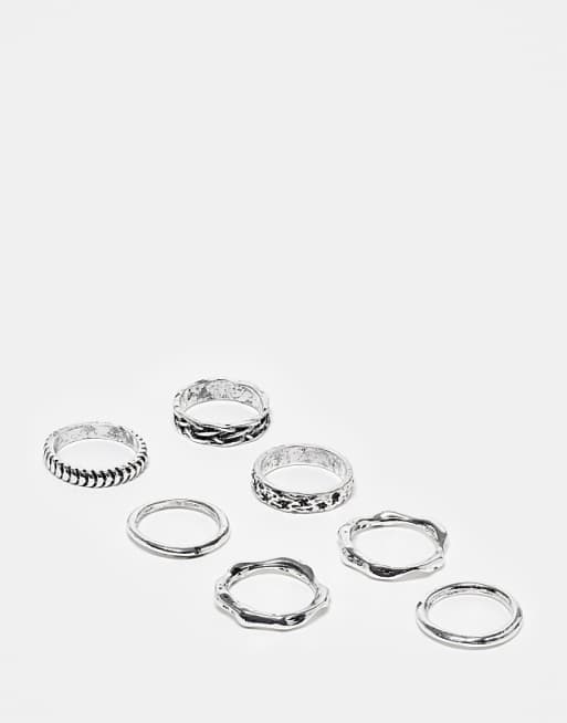 DESIGN 7 Pack Band Ring Set In Silver