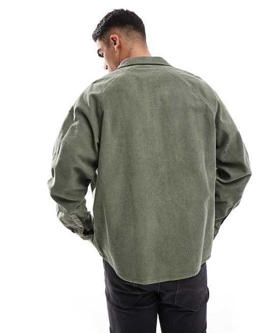 DESIGN 90's Oversized Cord Shirt With Square Collar In Khaki