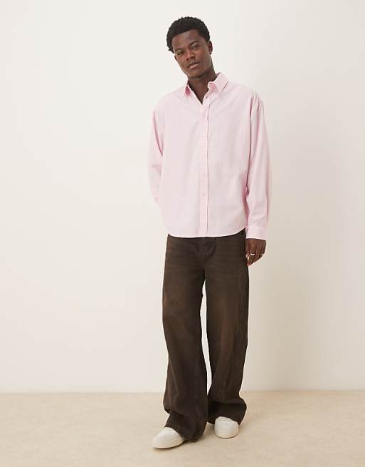 DESIGN 90S Long Sleeve Oversized With Curved Hem In Pink Stripe