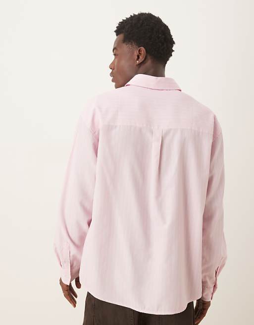 DESIGN 90S Long Sleeve Oversized With Curved Hem In Pink Stripe