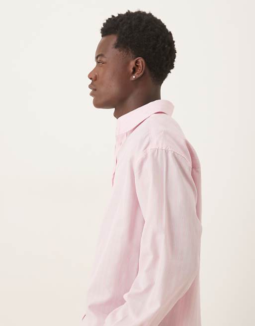 DESIGN 90S Long Sleeve Oversized With Curved Hem In Pink Stripe
