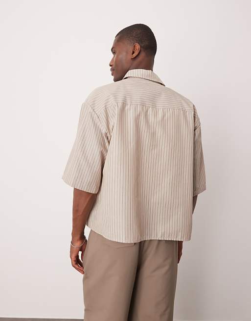 DESIGN 90s Oversized Boxy Shirt In Beige Stripe