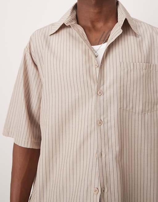 DESIGN 90s Oversized Boxy Shirt In Beige Stripe