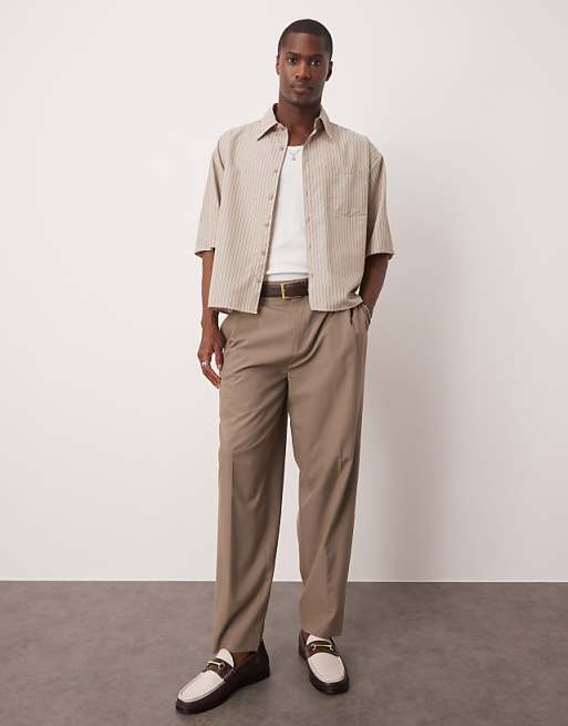DESIGN 90s Oversized Boxy Shirt In Beige Stripe