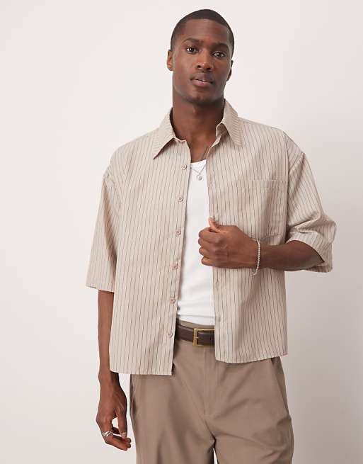 DESIGN 90s oversized boxy shirt in beige stripe