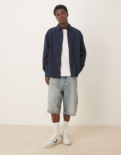 DESIGN 90s Oversized Long Sleeve With Chest Pocket In Navy