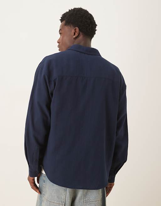DESIGN 90s Oversized Long Sleeve With Chest Pocket In Navy