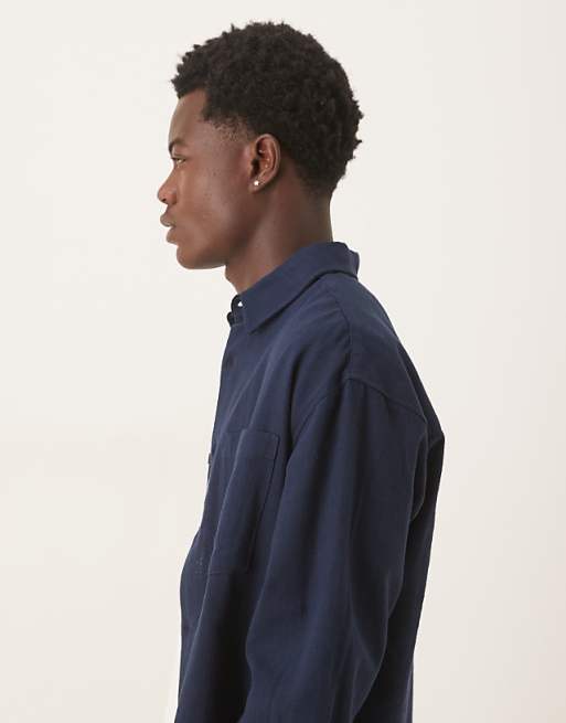 DESIGN 90s Oversized Long Sleeve With Chest Pocket In Navy