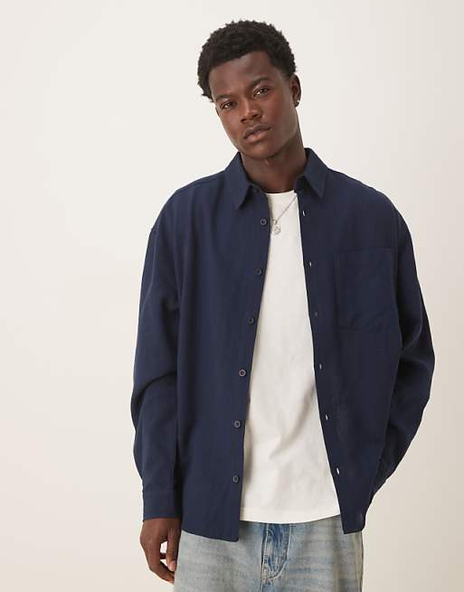 DESIGN 90s oversized long sleeve with chest pocket in navy