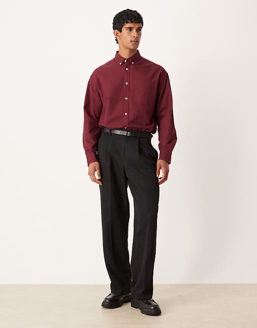 DESIGN 90s Oversized Oxford Shirt In Burgundy