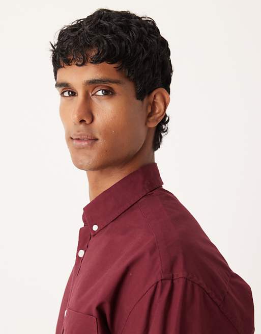 DESIGN 90s Oversized Oxford Shirt In Burgundy