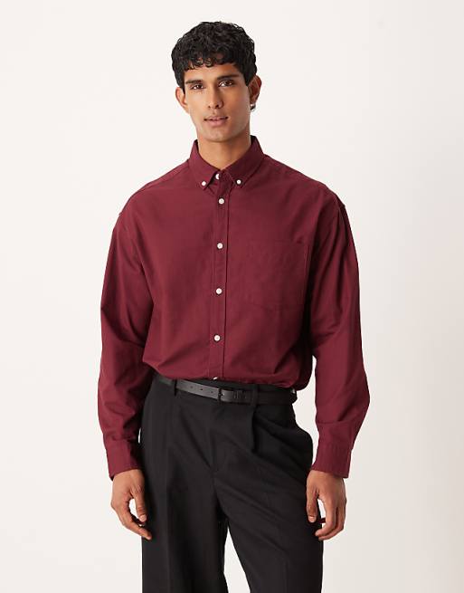 DESIGN 90s oversized oxford shirt in burgundy