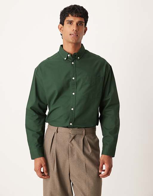 DESIGN 90s oversized oxford shirt in green