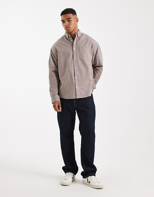 DESIGN 90s Oversized Oxford Shirt In Stone