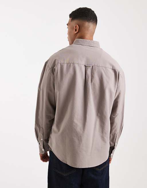 DESIGN 90s Oversized Oxford Shirt In Stone
