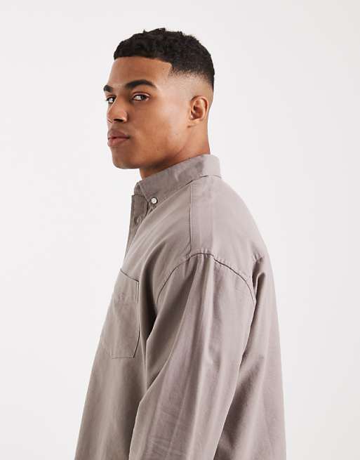 DESIGN 90s Oversized Oxford Shirt In Stone