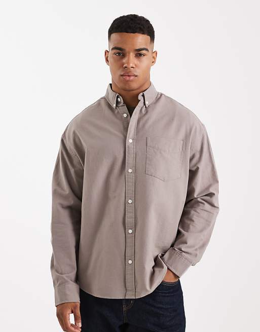 DESIGN 90s oversized oxford shirt in stone