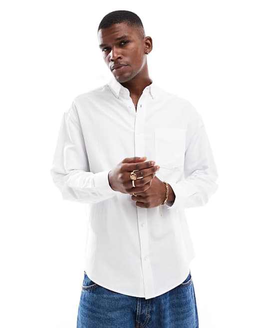 DESIGN 90s oversized oxford shirt in white