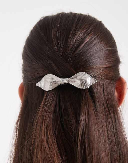 DESIGN abstract hair bow barrette clip in silver tone