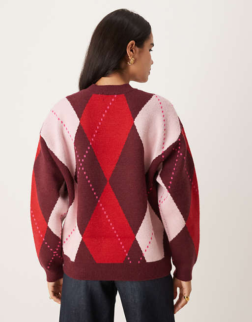 DESIGN Argyle Santa Baby Jumper In Burgundy