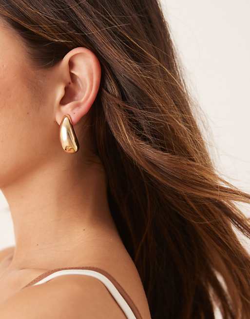 DESIGN asymmetric teardrop stud earrings in gold tone