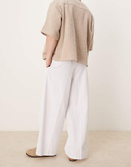 DESIGN Baggy Balloon Trousers With Pleats In White