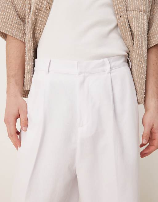 DESIGN Baggy Balloon Trousers With Pleats In White