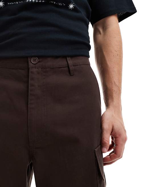 DESIGN Baggy Cargo Trousers In Brown