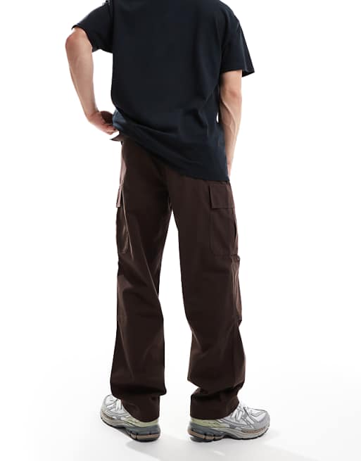 DESIGN Baggy Cargo Trousers In Brown
