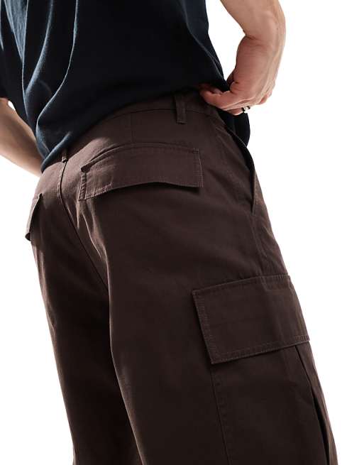 DESIGN Baggy Cargo Trousers In Brown