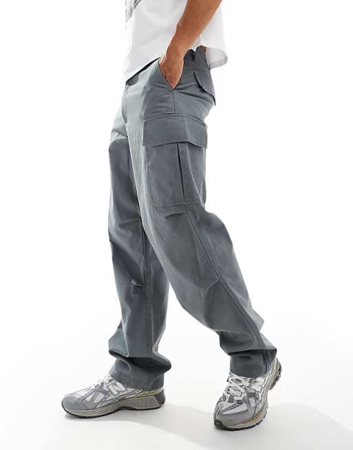 DESIGN Baggy Cargo Trousers In Charcoal