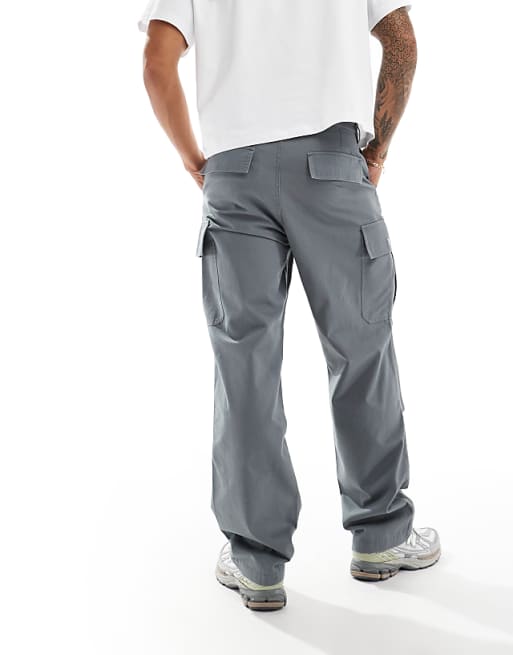DESIGN Baggy Cargo Trousers In Charcoal