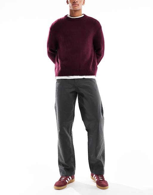 DESIGN Baggy Cargo Trousers In Charcoal Canvas