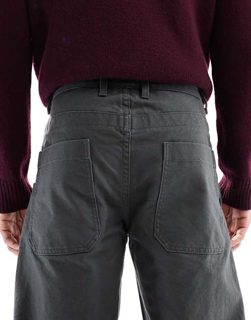 DESIGN Baggy Cargo Trousers In Charcoal Canvas