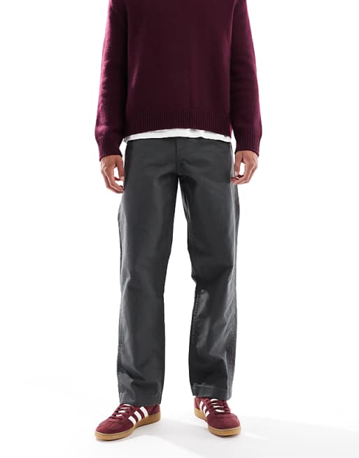 DESIGN baggy cargo trousers in charcoal canvas