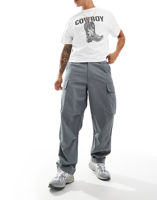 DESIGN baggy cargo trousers in charcoal