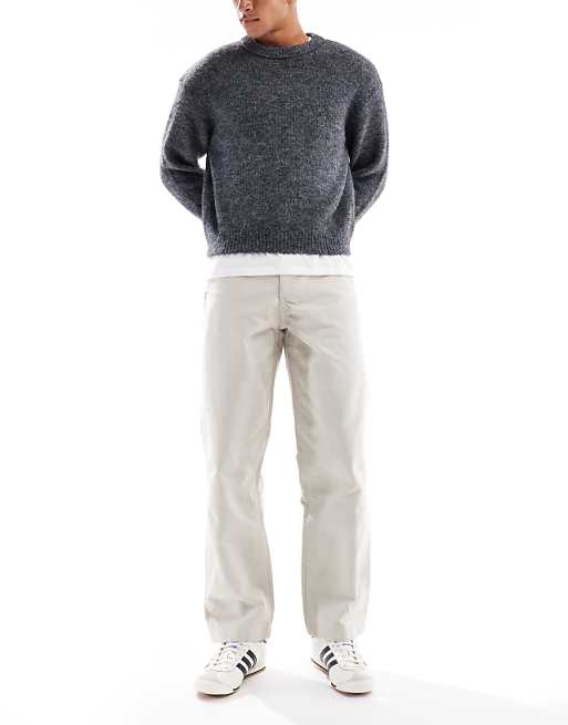 DESIGN Baggy Cargo Trousers In Stone Canvas