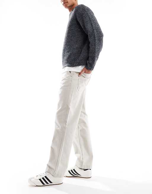 DESIGN Baggy Cargo Trousers In Stone Canvas