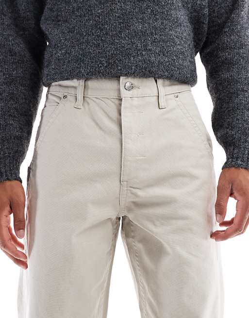 DESIGN Baggy Cargo Trousers In Stone Canvas
