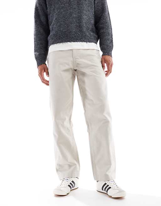 DESIGN baggy cargo trousers in stone canvas