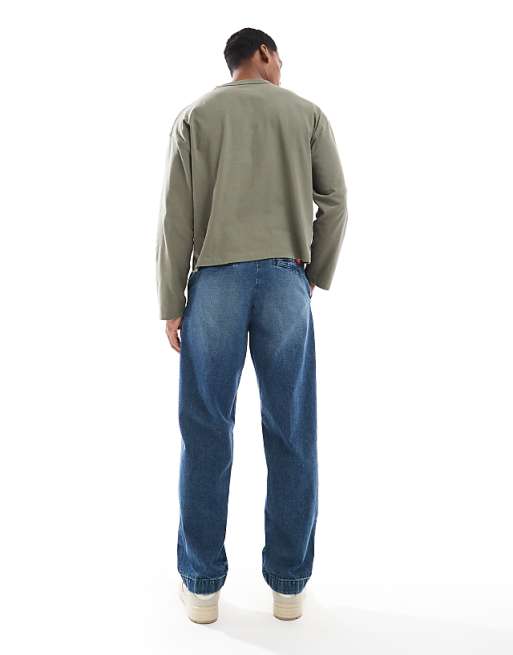 DESIGN Baggy Carpenter Jean In Dark Wash Blue