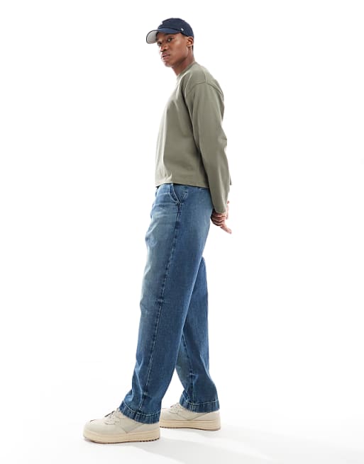 DESIGN Baggy Carpenter Jean In Dark Wash Blue
