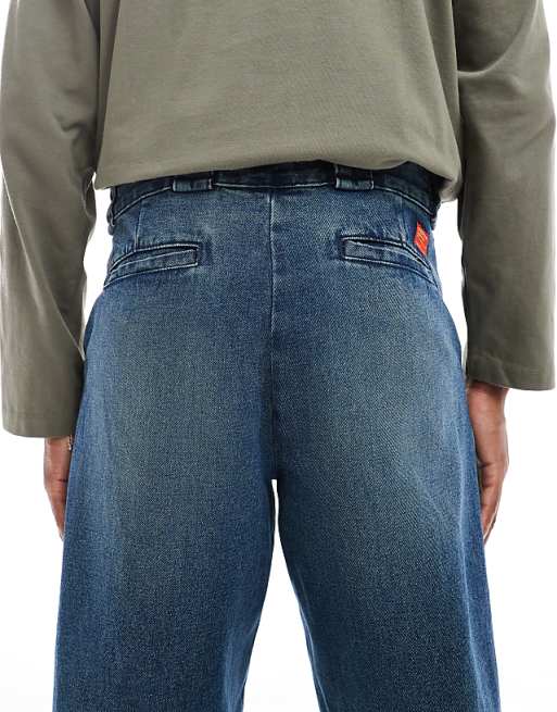 DESIGN Baggy Carpenter Jean In Dark Wash Blue
