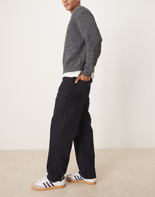 DESIGN Baggy Fit Jeans In Charcoal Blue Overdye