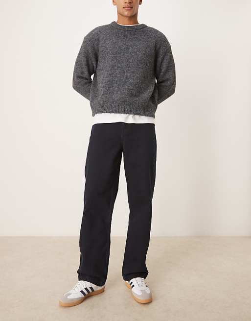 DESIGN baggy fit jeans in charcoal blue overdye