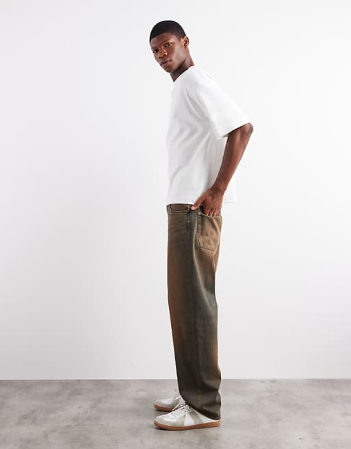 DESIGN Baggy Fit Jeans In Mid Wash Blue With Brown Tint