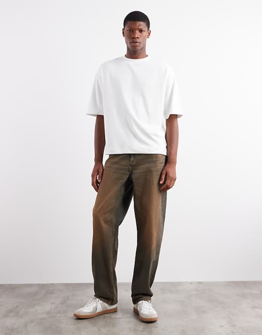 DESIGN baggy fit jeans in mid wash blue with brown tint