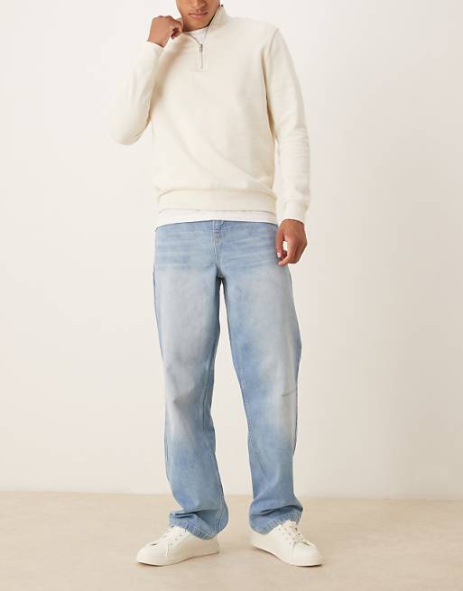 DESIGN baggy jean in midwash denim