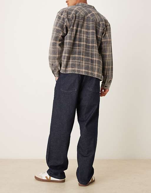 DESIGN Baggy Jean With Elasticated Waistband & Internal Drawcord In Raw Denim